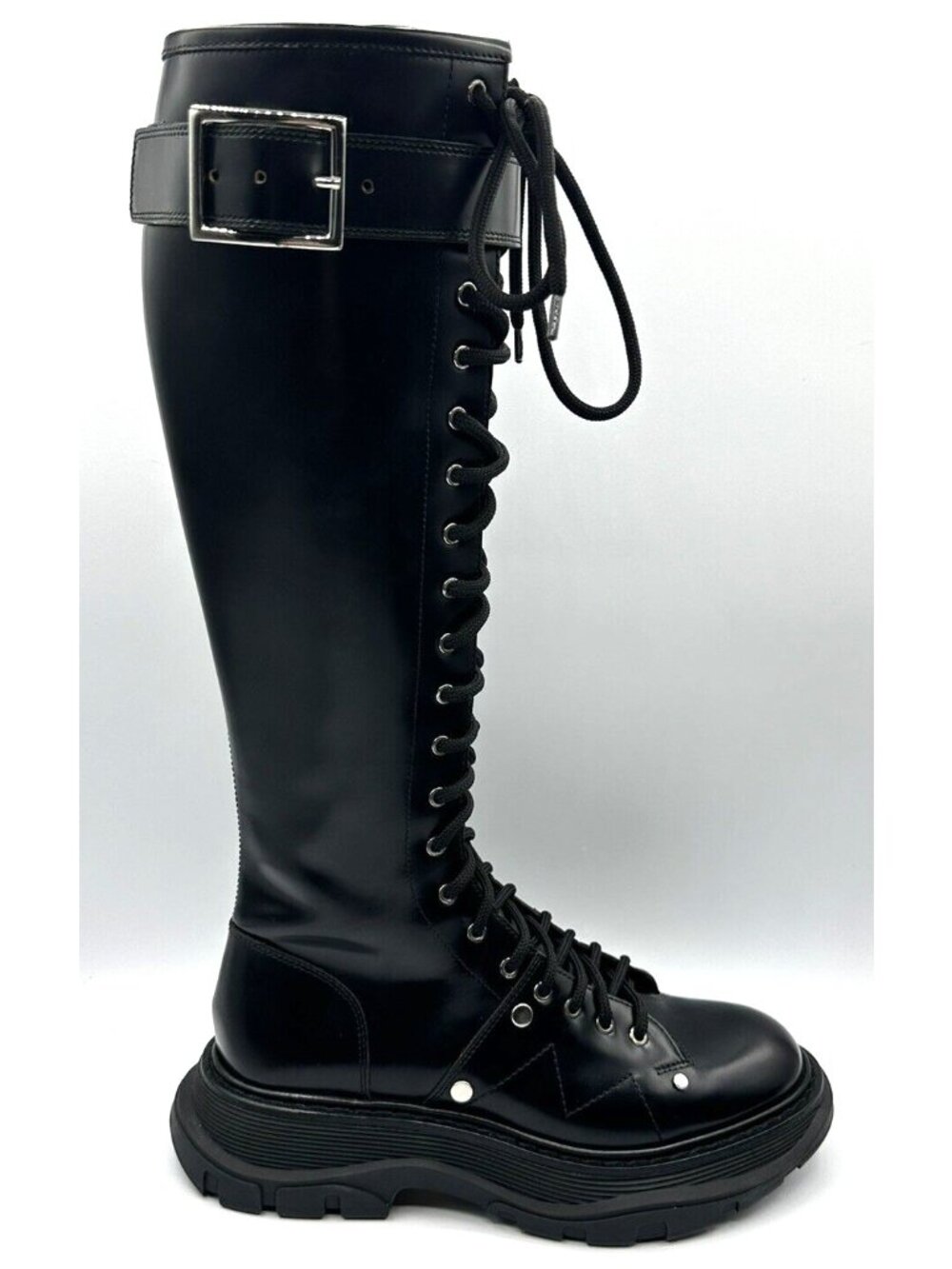 Alexander Mcqueen boots women 37 Tread Slick Knee-high Boot in Black/silver - Picture 4 of 14